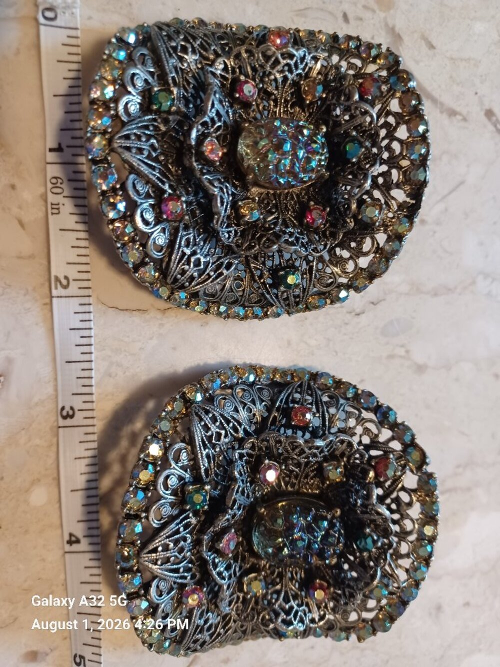 Vintage/Antique Musi Shoe Clips 1950 - 1960's Multi Colored Stones - Beautiful!